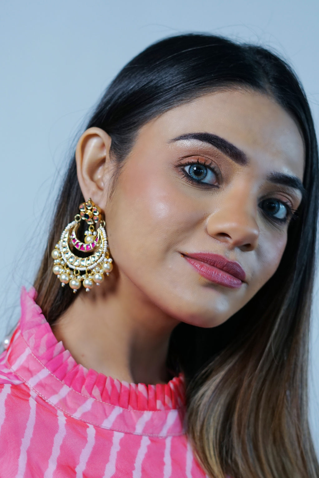 Pink Kundan Chandbaali