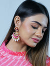 Pink kundan earring with white drops
