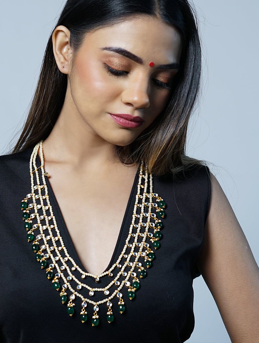 Kundan Gold plated Raani Haar in Green drops