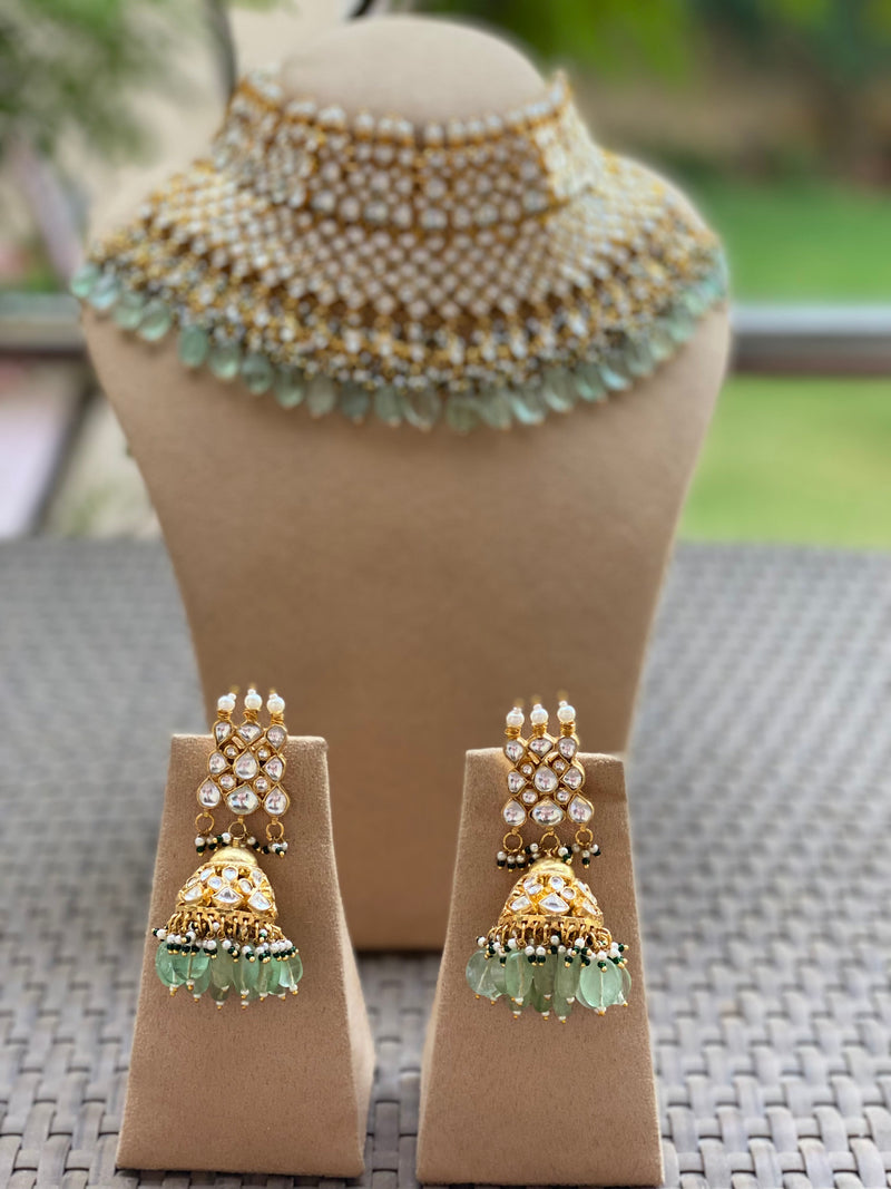 Bridal Necklace set with mint drops