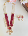 Red stone long necklace set