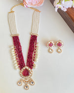 Red stone long necklace set