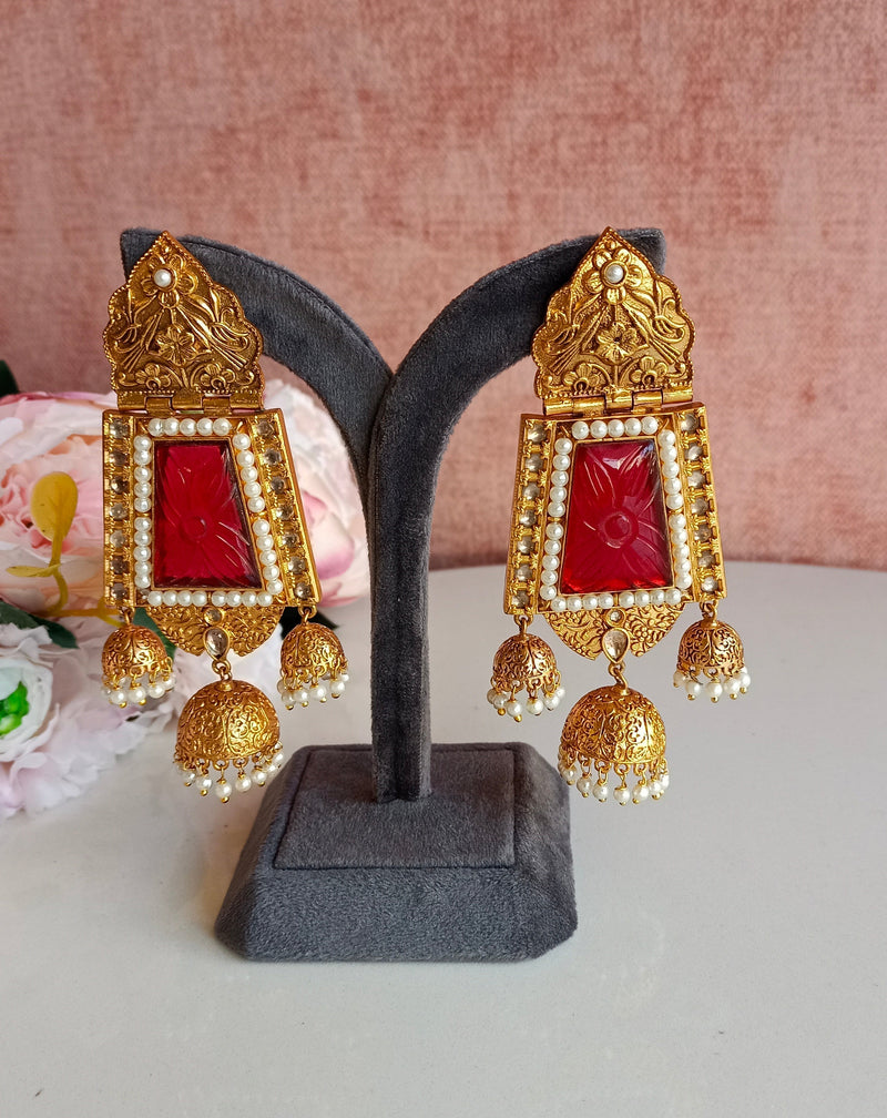 Red Stone Gold Earrings