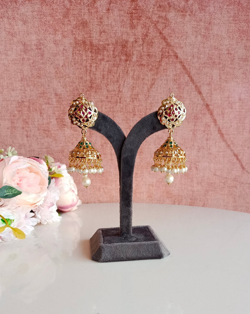 Red and Green Jhumka Earrings