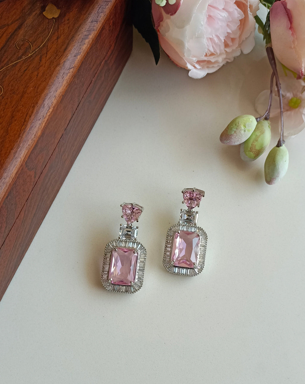Pink Quartz Diamond Earring