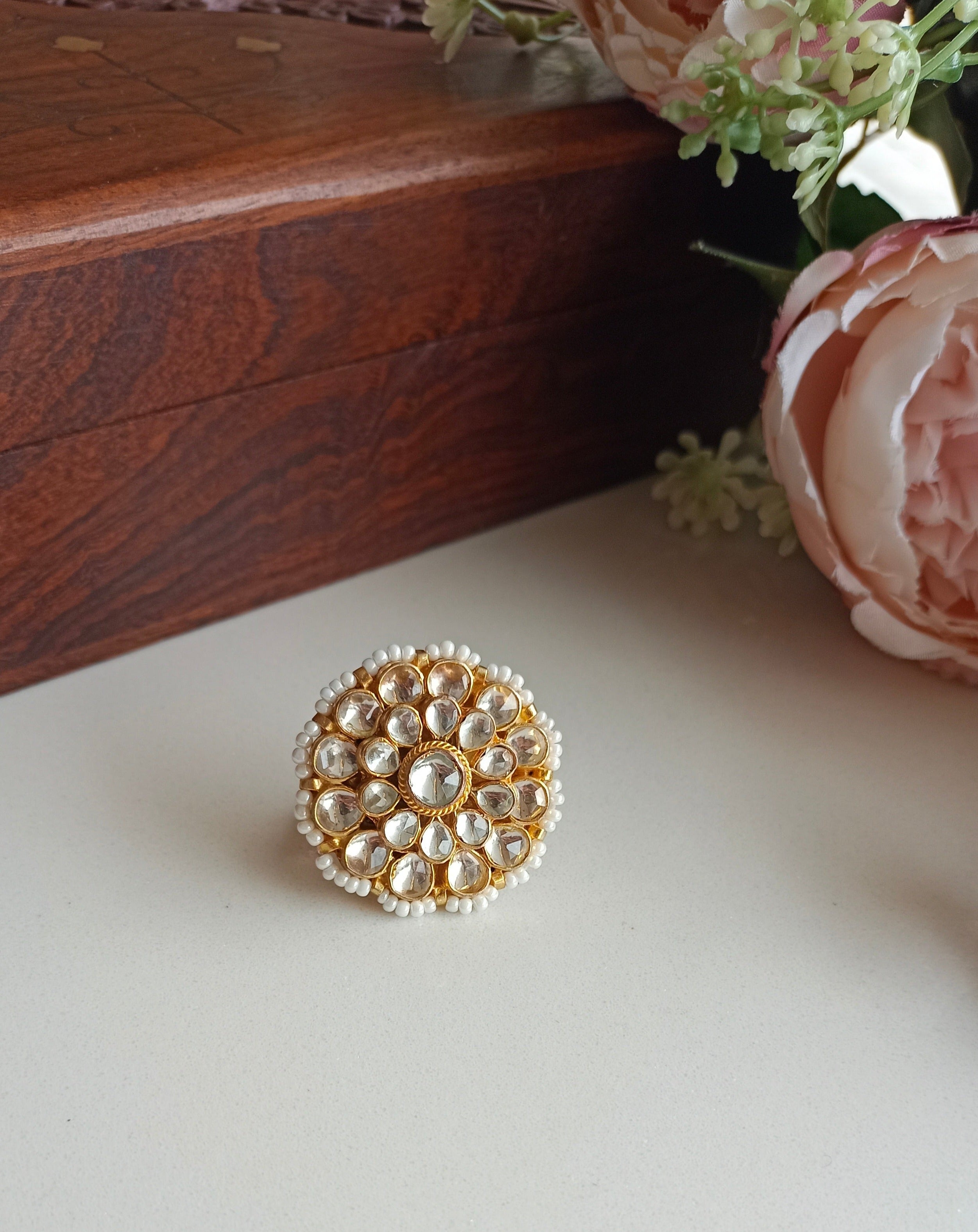Gold plated Kundan Ring