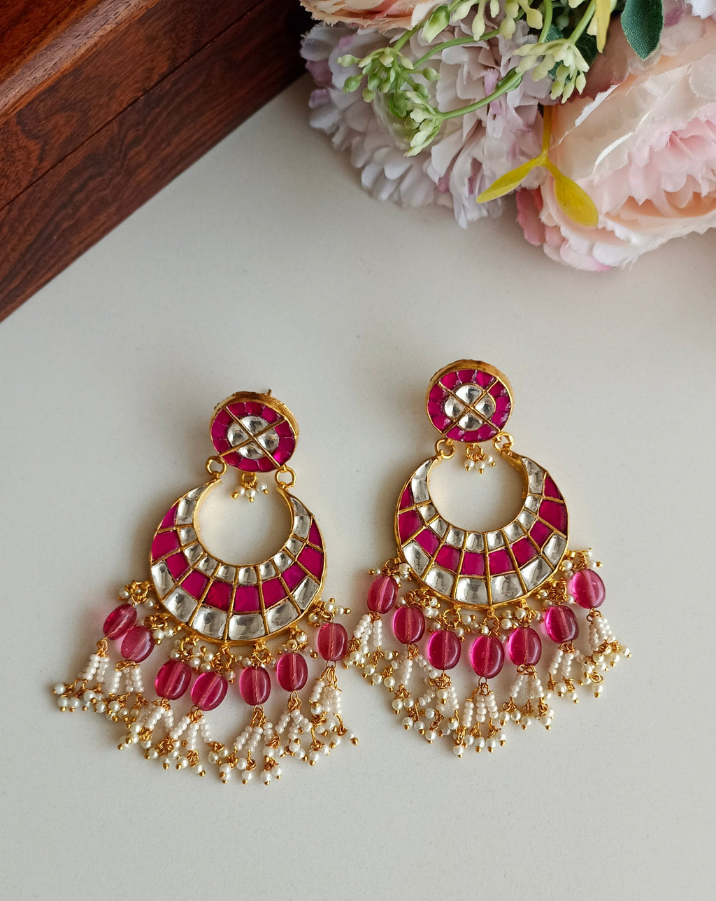 Pink Kundan Earring