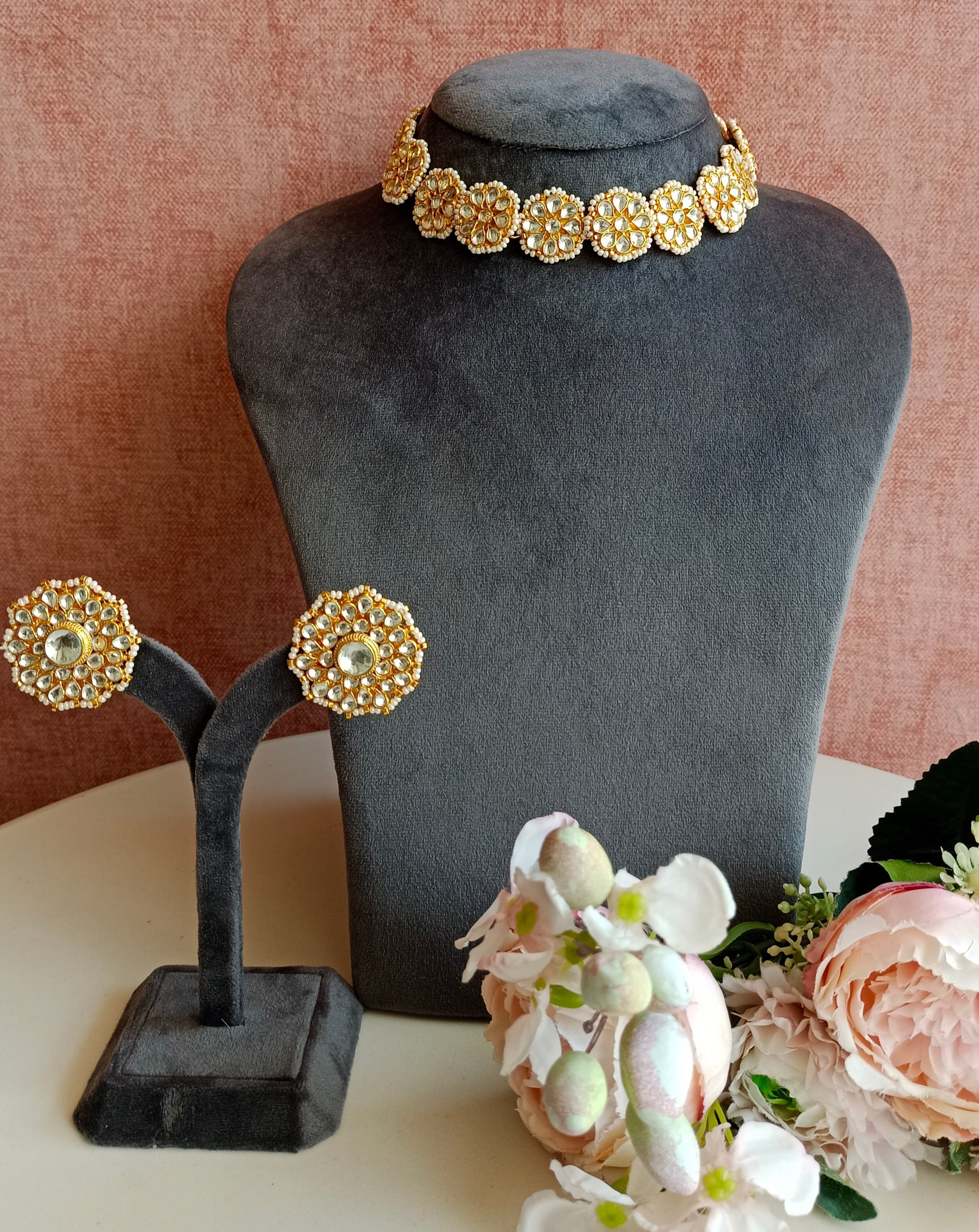Gold Plated Kundan Floral Choker set