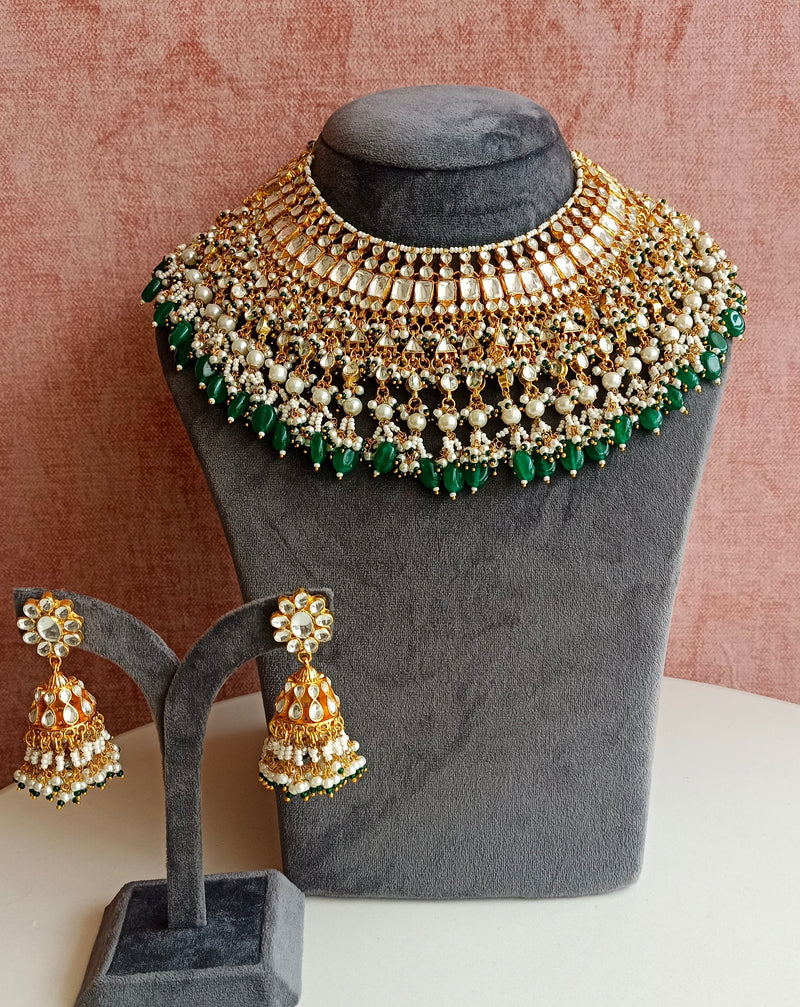 Bridal Kundan Necklace set in Green Drops
