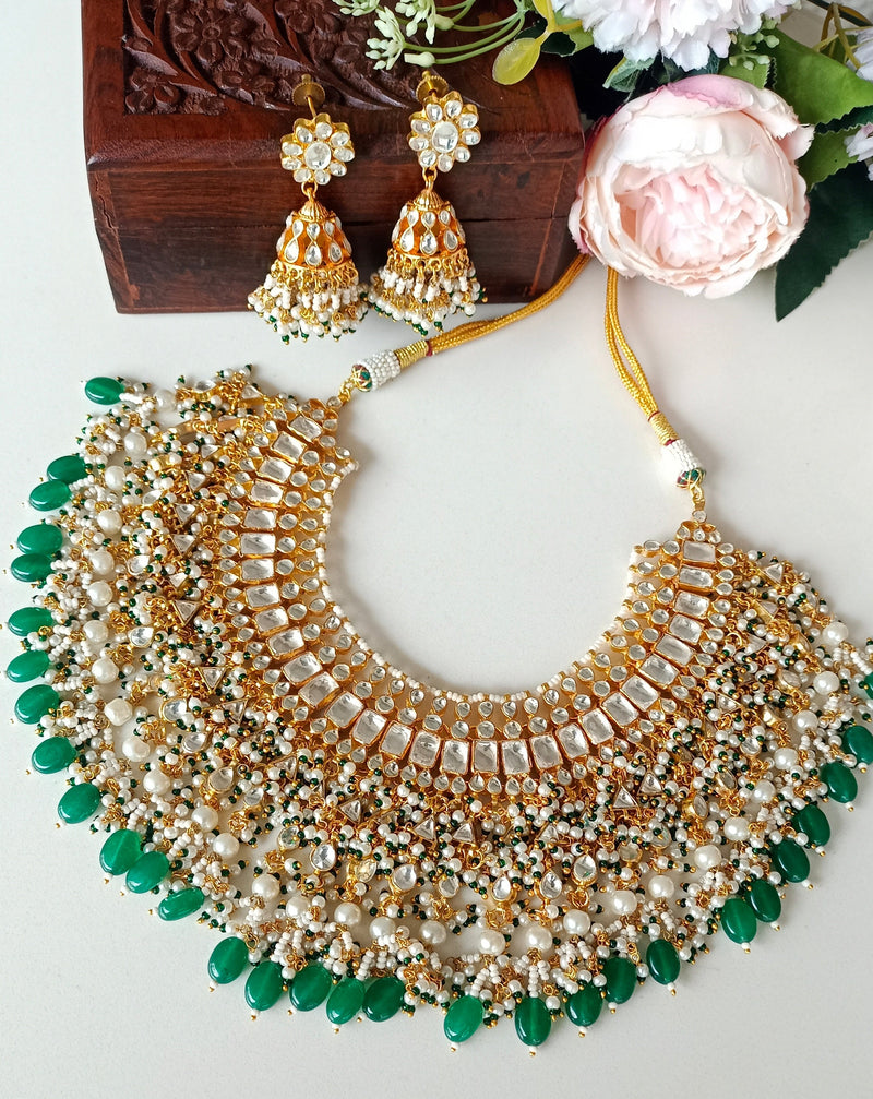 Bridal Kundan Necklace set in Green Drops