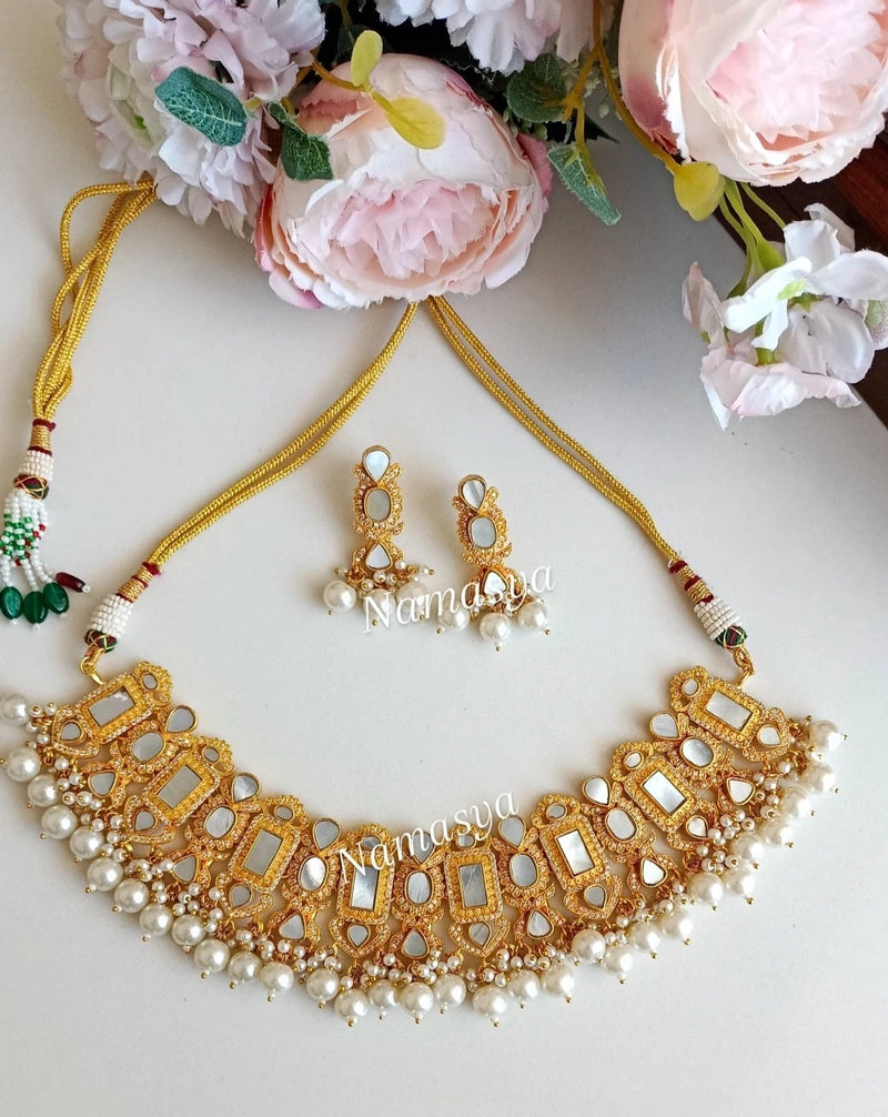 Mother Of Pearl Necklace Set With Pearl Drops