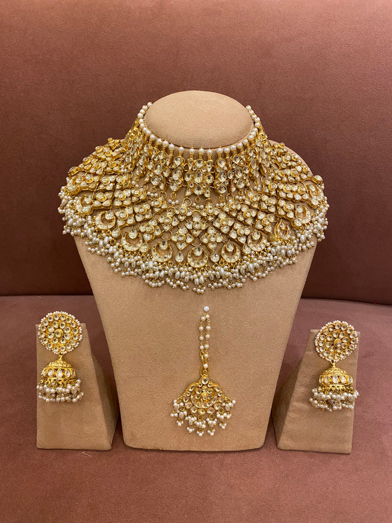 Bridal Kundan necklace set with pearl drops