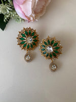 Green Stone Floral Studs