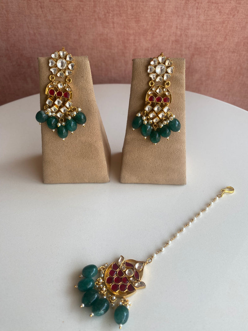 Kundan earrings and Tikka set