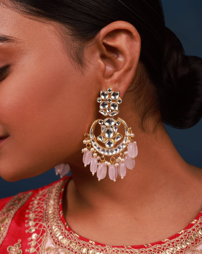 Kundan Earring with pink drops