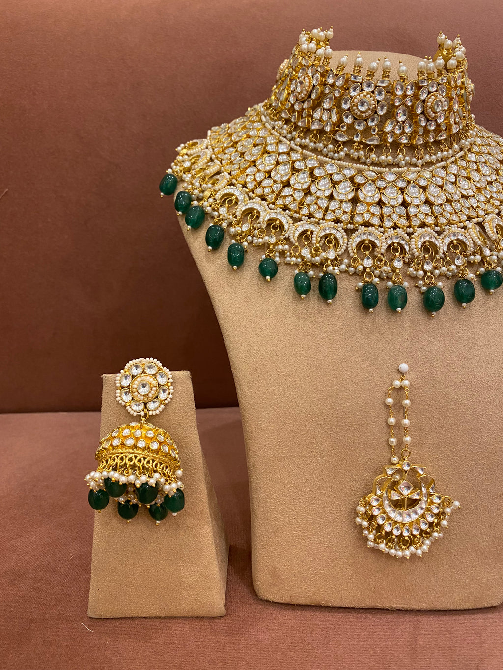 Bridal Kundan necklace set with green drops